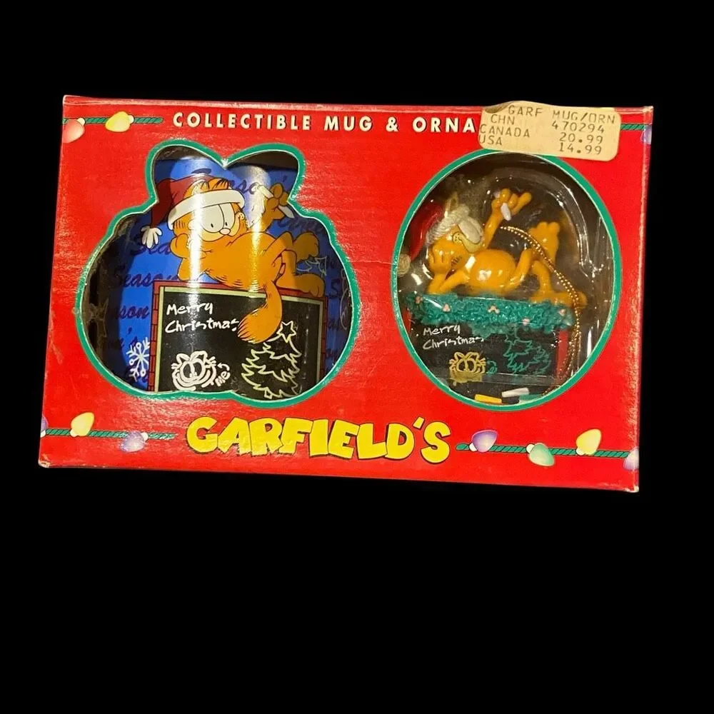 Vintage Garfield the Cat Mug & Ornament Set Christmas1996 Unused